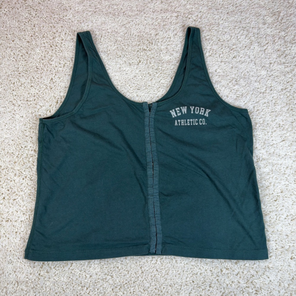 Pilcro Tank Top Womens XL Green New York Athletic Co Hook Front Sporty Graphic